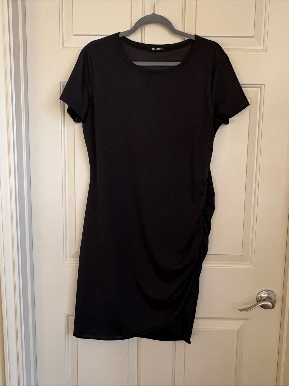Short Sleeve Ruched Asymmetrical Lined T-Shirt Dress Minimal Capsule Beachy
